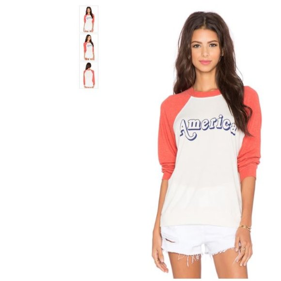 NEW! Wildfox 'AMERICA' Raglan Sweatshirt in WHITE/RED (M) - Picture 6 of 15